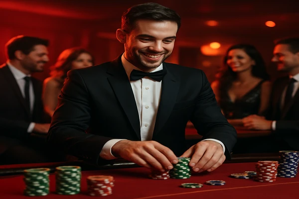 আলোর ঝলমলে গেমিং পরিবেশে একজন আত্মবিশ্বাসী প্রতিনিধি ব্যবহারকারীদের gk444 অ্যাকাউন্টে নিরাপদে প্রবেশের আমন্ত্রণ জানাচ্ছেন।